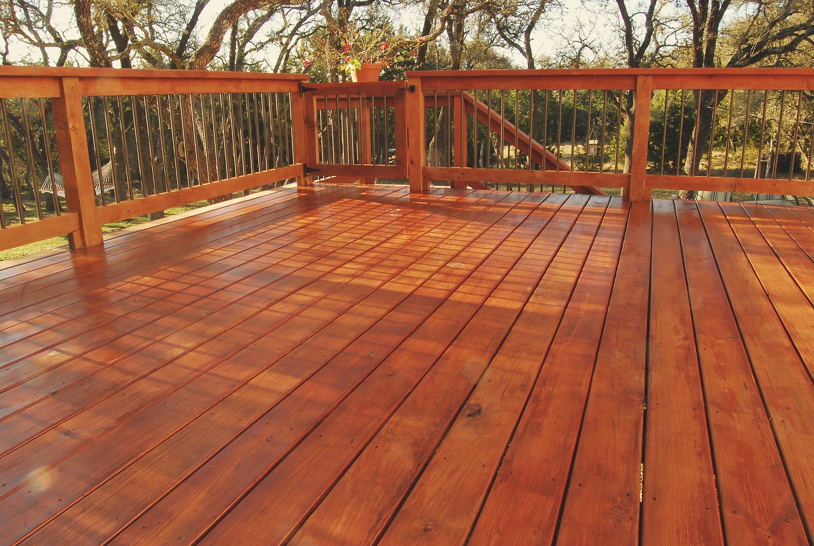 Freshly stained deck and patio