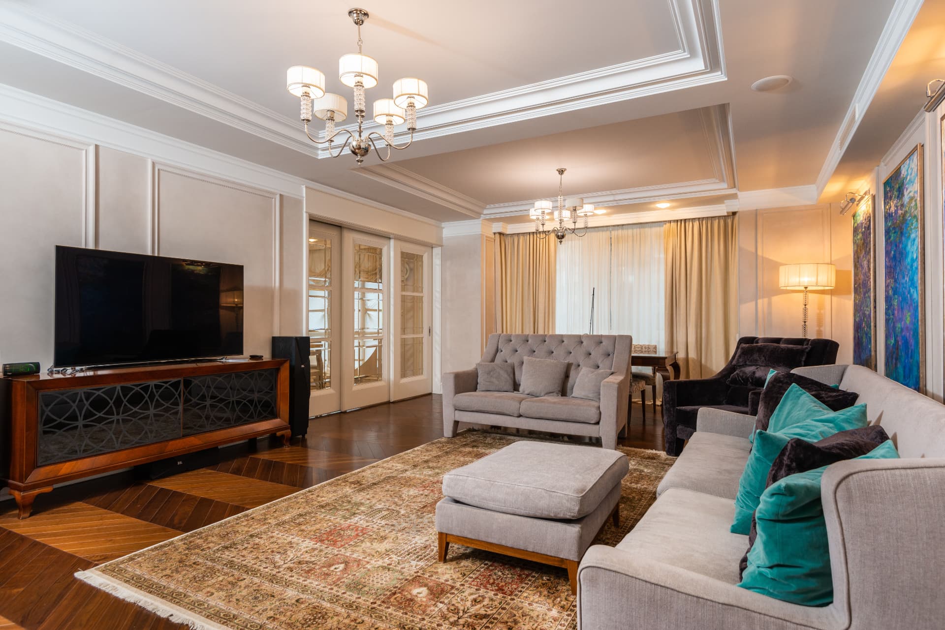 Elegant living room with refinished pieces