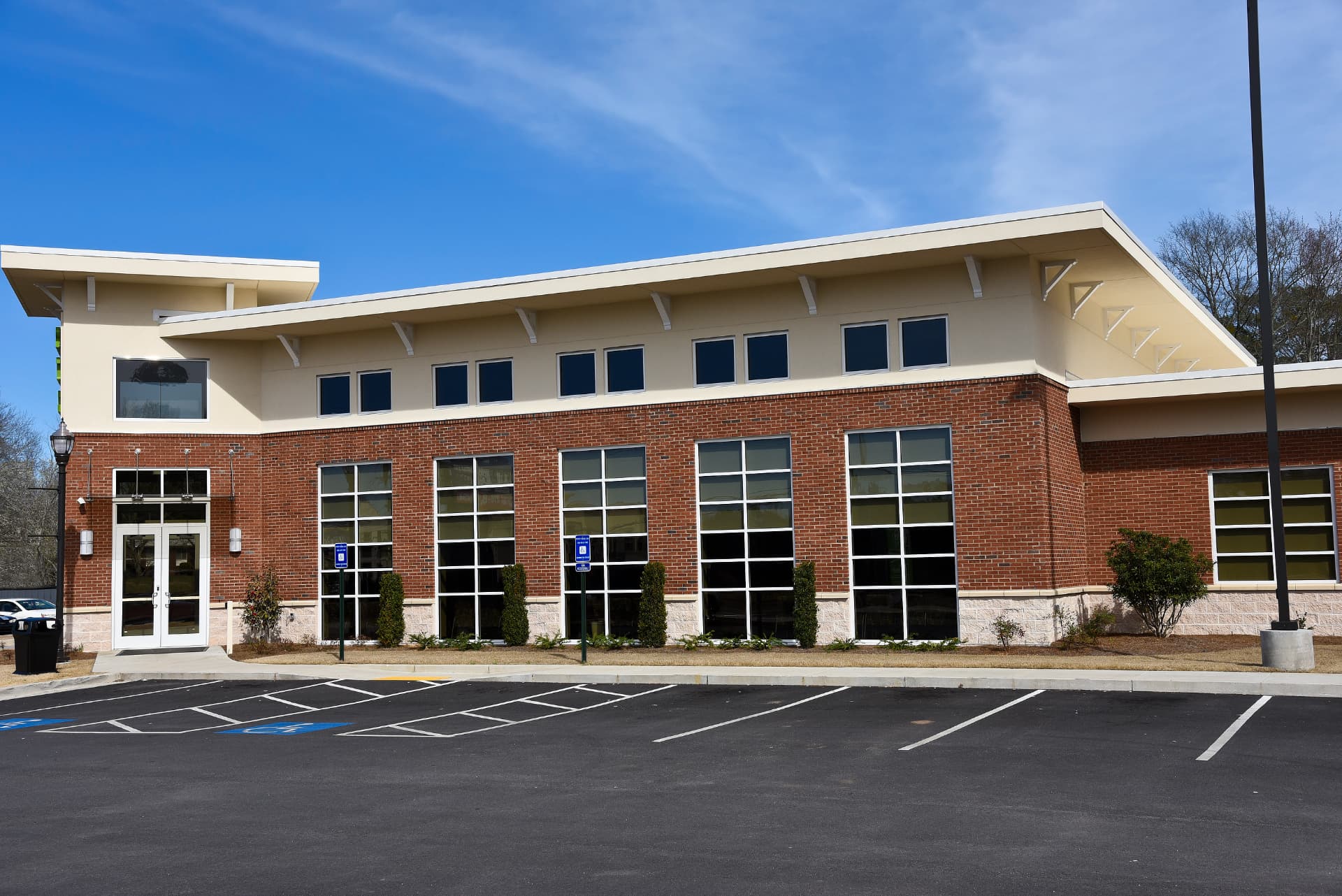 Freshly painted commercial building exterior